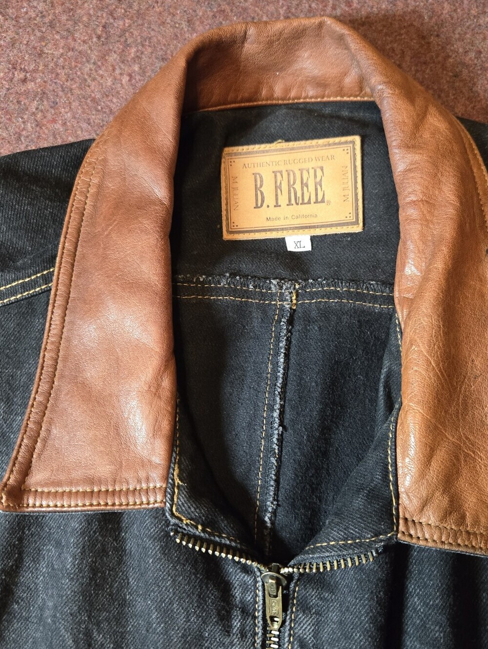 Vintage B. Free Men's Denim With Leather Trim Jacket Size XL Black & Tan - Picture 2 of 16